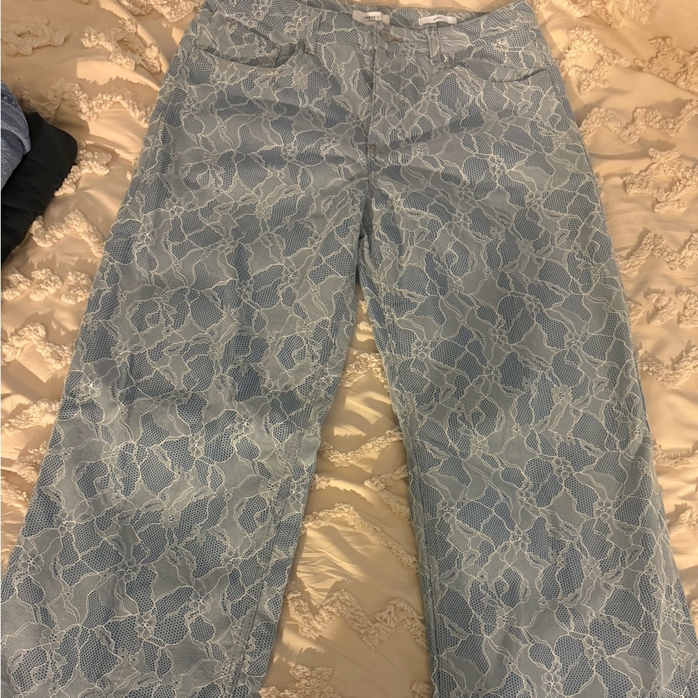 Forever 21 Light Blue Lace Overlay Pants Size 27 Baggy